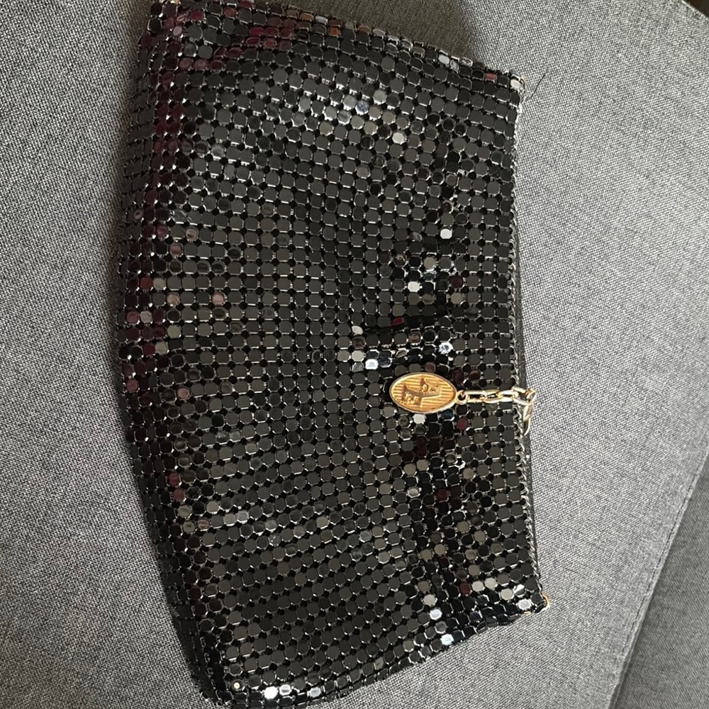 Black Sequin Clutch with Gold Accent